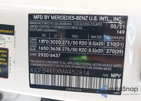 2021 Mercedes-Benz Gle 350 4Matic z USA, uszkodzony, nr VIN 4JGFB4KEXMA452814